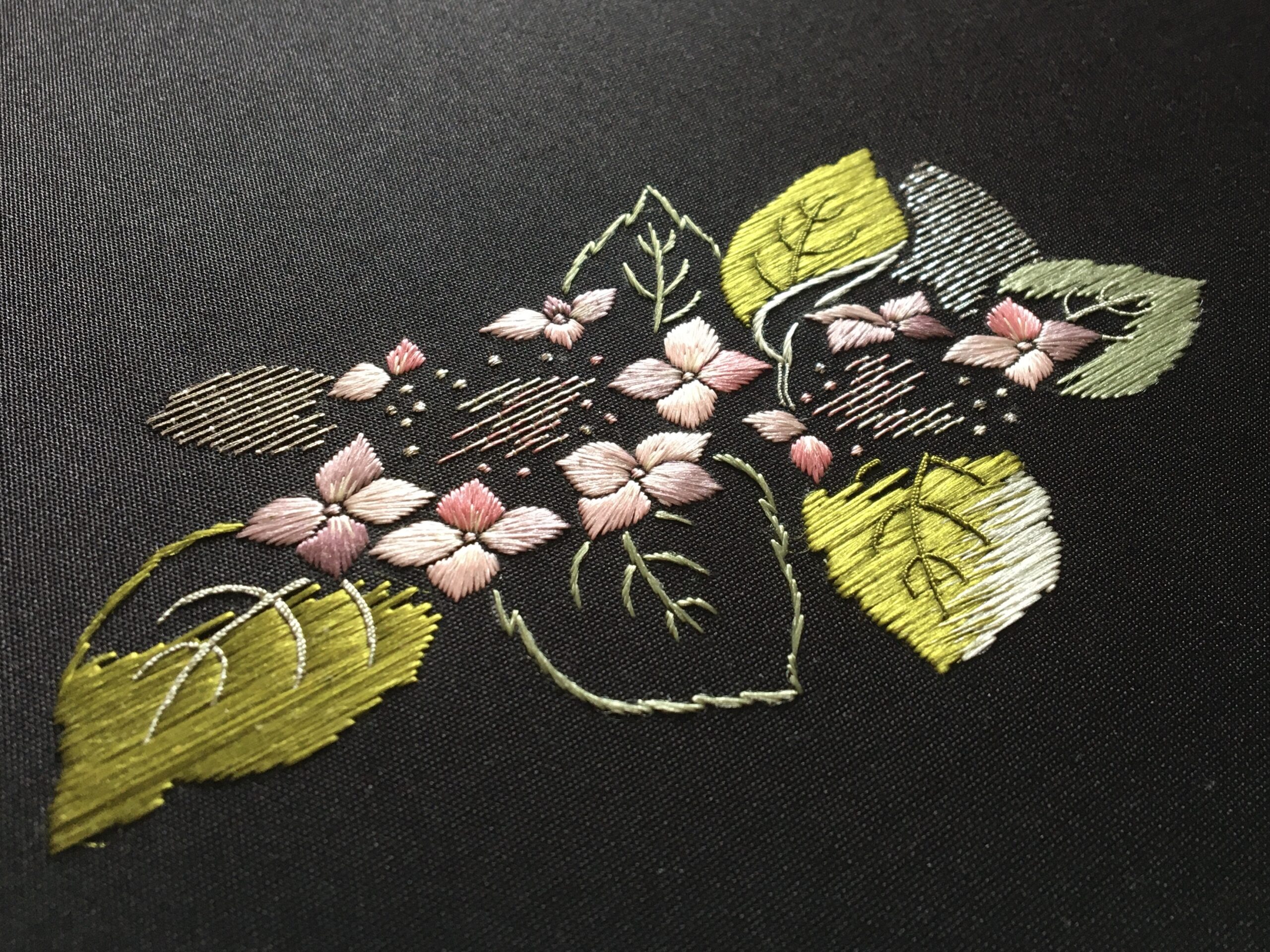 日本刺繍】紫陽花 平糸を使ったグラデーションでみずみずしさを表現